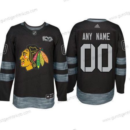 Adidas Chicago Blackhawks Personalisiertes 1917-2017 100th Jahrestag Strickerei NHL Trikots – Schwarz