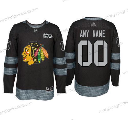 Adidas Chicago Blackhawks Personalisiertes 1917-2017 100th Jahrestag Strickerei NHL Trikots – Schwarz