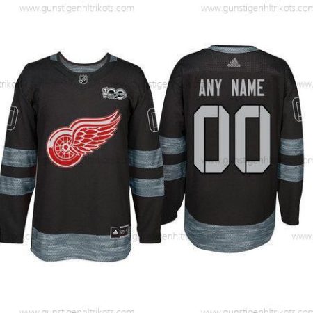 Adidas Detroit Red Wings Personalisiertes 1917-2017 100th Jahrestag Strickerei NHL Trikots – Schwarz