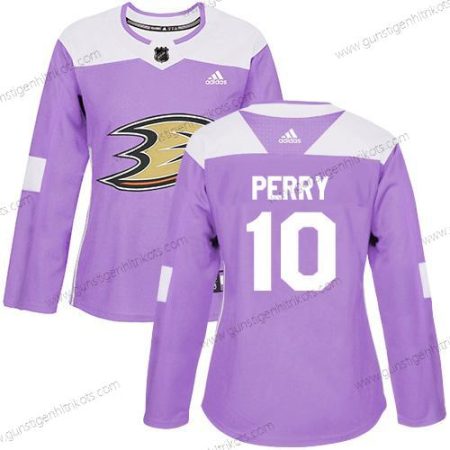 Adidas Frauen Anaheim Ducks #10 Corey Perry Authentisch Bekämpft Krebs Strickerei NHL Trikots – Lila