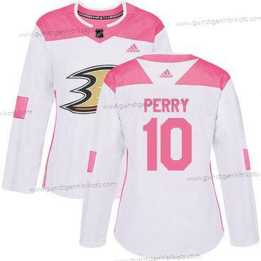 Adidas Frauen Anaheim Ducks #10 Corey Perry Authentisch Strickerei NHL Trikots – Weiß Rosa