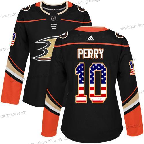 Adidas Frauen Anaheim Ducks #10 Corey Perry Heimtrikots Authentisch USA Flag Strickerei NHL Trikots – Schwarz