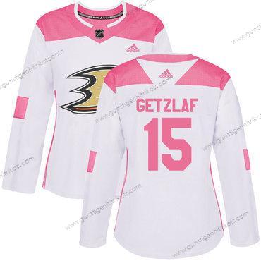 Adidas Frauen Anaheim Ducks #15 Ryan Getzlaf Authentisch Strickerei NHL Trikots – Weiß Rosa