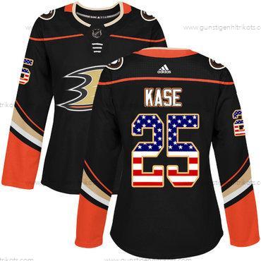 Adidas Frauen Anaheim Ducks #25 Ondrej Kase Heimtrikots Authentisch USA Flag Strickerei NHL Trikots – Schwarz