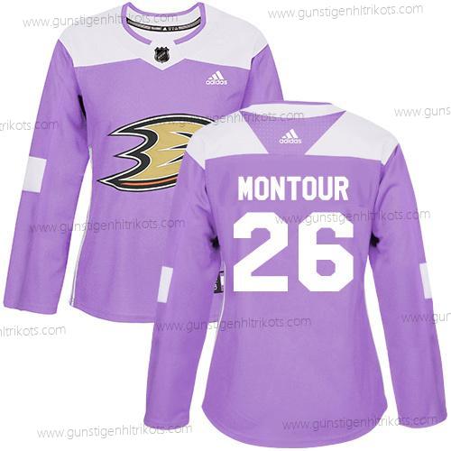 Adidas Frauen Anaheim Ducks #26 Brandon Montour Authentisch Bekämpft Krebs Strickerei NHL Trikots – Lila