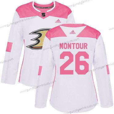 Adidas Frauen Anaheim Ducks #26 Brandon Montour Authentisch Strickerei NHL Trikots – Weiß Rosa