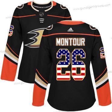 Adidas Frauen Anaheim Ducks #26 Brandon Montour Heimtrikots Authentisch USA Flag Strickerei NHL Trikots – Schwarz