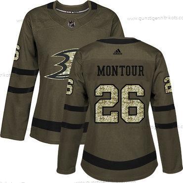 Adidas Frauen Anaheim Ducks #26 Brandon Montour Salute to Service Strickerei NHL Trikots – Grün