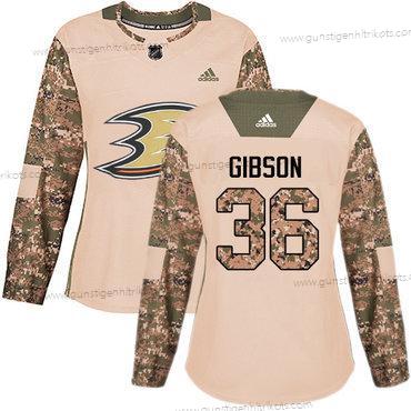 Adidas Frauen Anaheim Ducks #36 John Gibson Authentisch 2017 Veterans Day Strickerei NHL Trikots – Tarnfarbe