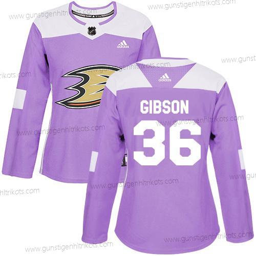 Adidas Frauen Anaheim Ducks #36 John Gibson Authentisch Bekämpft Krebs Strickerei NHL Trikots – Lila