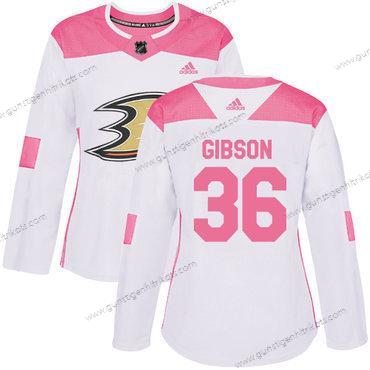 Adidas Frauen Anaheim Ducks #36 John Gibson Authentisch Strickerei NHL Trikots – Weiß Rosa