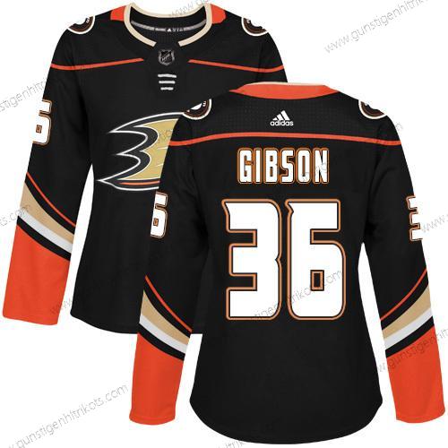 Adidas Frauen Anaheim Ducks #36 John Gibson Heimtrikots Authentisch Strickerei NHL Trikots – Schwarz