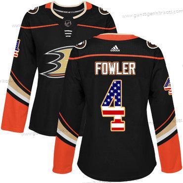 Adidas Frauen Anaheim Ducks #4 Cam Fowler Heimtrikots Authentisch USA Flag Strickerei NHL Trikots – Schwarz