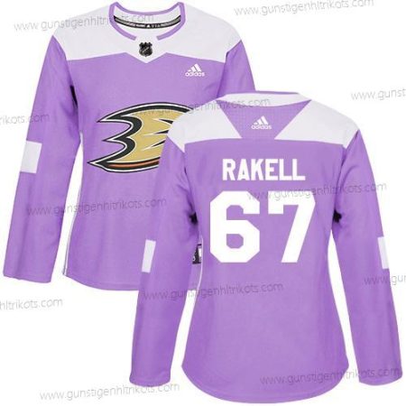 Adidas Frauen Anaheim Ducks #67 Rickard Rakell Authentisch Bekämpft Krebs Strickerei NHL Trikots – Lila