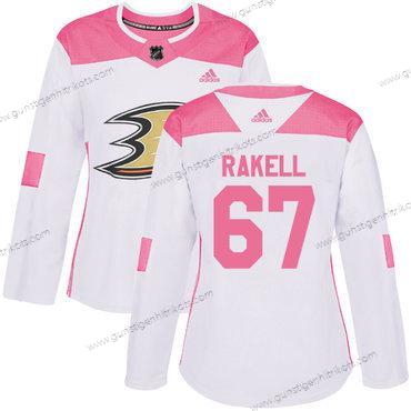 Adidas Frauen Anaheim Ducks #67 Rickard Rakell Authentisch Strickerei NHL Trikots – Weiß Rosa