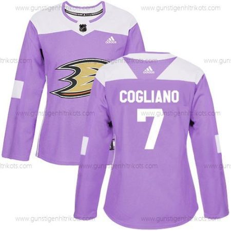 Adidas Frauen Anaheim Ducks #7 Andrew Cogliano Authentisch Bekämpft Krebs Strickerei NHL Trikots – Lila