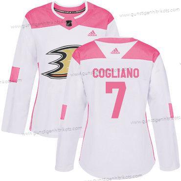 Adidas Frauen Anaheim Ducks #7 Andrew Cogliano Authentisch Strickerei NHL Trikots – Weiß Rosa