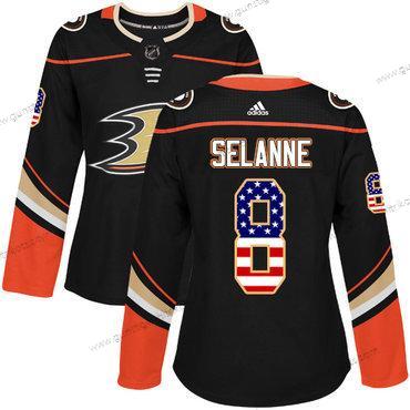 Adidas Frauen Anaheim Ducks #8 Teemu Selanne Heimtrikots Authentisch USA Flag Strickerei NHL Trikots – Schwarz