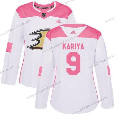 Adidas Frauen Anaheim Ducks #9 Paul Kariya Authentisch Strickerei NHL Trikots – Weiß Rosa