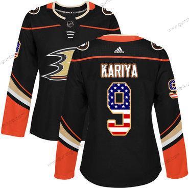 Adidas Frauen Anaheim Ducks #9 Paul Kariya Heimtrikots Authentisch USA Flag Strickerei NHL Trikots – Schwarz