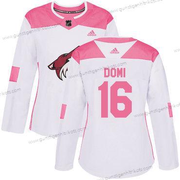 Adidas Frauen Arizona Coyotes #16 Max Domi Authentisch Strickerei NHL Trikots – Weiß Rosa