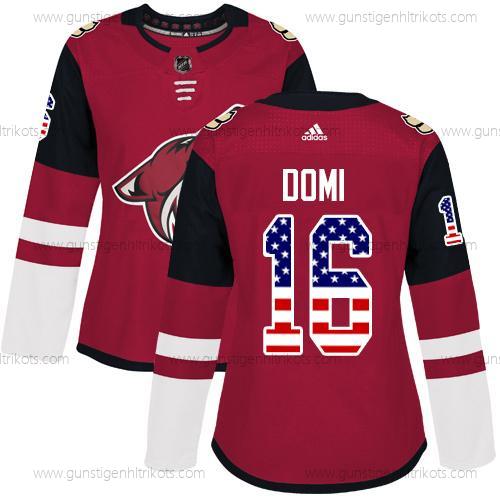 Adidas Frauen Arizona Coyotes #16 Max Domi Heimtrikots Authentisch USA Flag Strickerei NHL Trikots – Rot