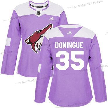 Adidas Frauen Arizona Coyotes #35 Louis Domingue Authentisch Bekämpft Krebs Strickerei NHL Trikots – Lila