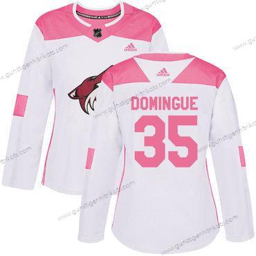 Adidas Frauen Arizona Coyotes #35 Louis Domingue Authentisch Strickerei NHL Trikots – Weiß Rosa