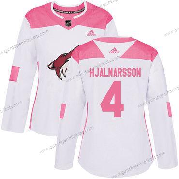 Adidas Frauen Arizona Coyotes #4 Niklas Hjalmarsson Authentisch Strickerei NHL Trikots – Weiß Rosa