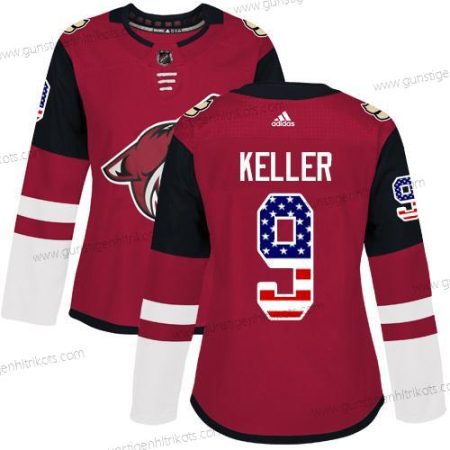 Adidas Frauen Arizona Coyotes #9 Clayton Keller Heimtrikots Authentisch USA Flag Strickerei NHL Trikots – Rot