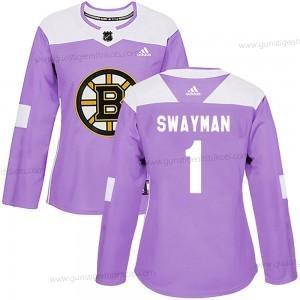 Adidas Frauen Boston Bruins #1 Jeremy Swayman Authentisch Bekämpft Krebs Praxis Trikots – Lila