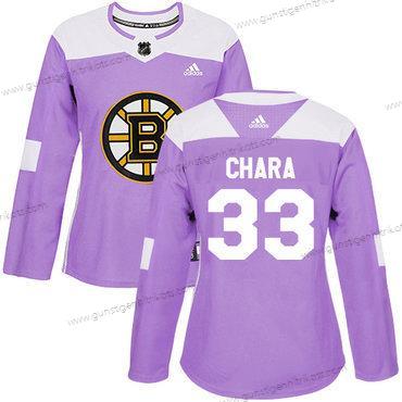 Adidas Frauen Boston Bruins #33 Zdeno Chara Authentisch Bekämpft Krebs Strickerei NHL Trikots – Lila