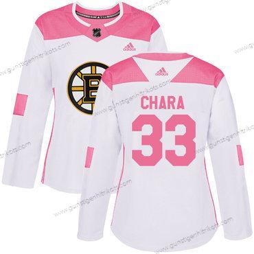 Adidas Frauen Boston Bruins #33 Zdeno Chara Authentisch Strickerei NHL Trikots – Weiß Rosa