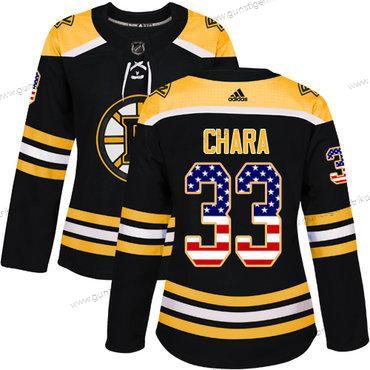 Adidas Frauen Boston Bruins #33 Zdeno Chara Heimtrikots Authentisch USA Flag Strickerei NHL Trikots – Schwarz