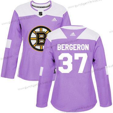 Adidas Frauen Boston Bruins #37 Patrice Bergeron Authentisch Bekämpft Krebs Strickerei NHL Trikots – Lila