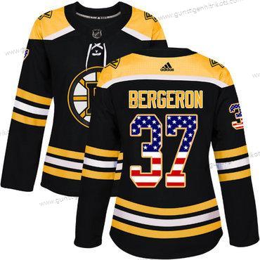 Adidas Frauen Boston Bruins #37 Patrice Bergeron Heimtrikots Authentisch USA Flag Strickerei NHL Trikots – Schwarz