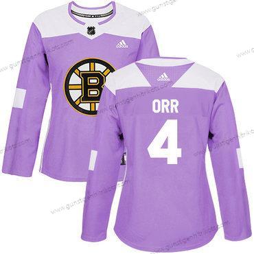 Adidas Frauen Boston Bruins #4 Bobby Orr Authentisch Bekämpft Krebs Strickerei NHL Trikots – Lila