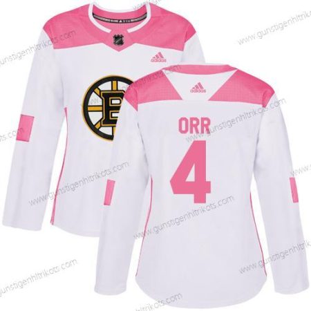 Adidas Frauen Boston Bruins #4 Bobby Orr Authentisch Strickerei NHL Trikots – Weiß Rosa