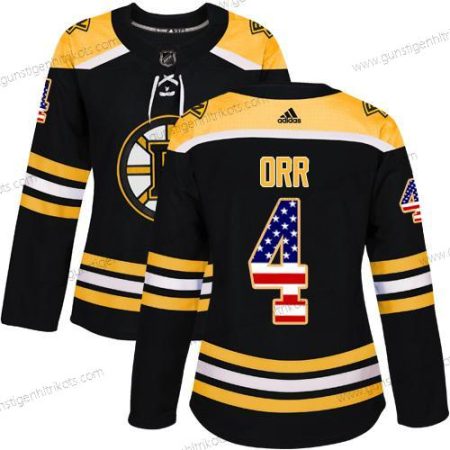 Adidas Frauen Boston Bruins #4 Bobby Orr Heimtrikots Authentisch USA Flag Strickerei NHL Trikots – Schwarz