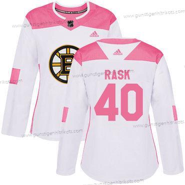 Adidas Frauen Boston Bruins #40 Tuukka Rask Authentisch Strickerei NHL Trikots – Weiß Rosa