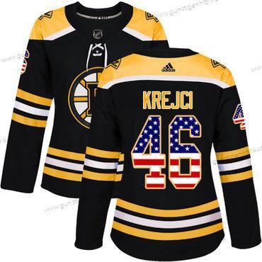 Adidas Frauen Boston Bruins #46 David Krejci Heimtrikots Authentisch USA Flag Strickerei NHL Trikots – Schwarz