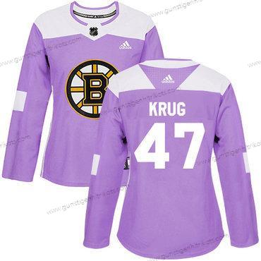 Adidas Frauen Boston Bruins #47 Torey Krug Authentisch Bekämpft Krebs Strickerei NHL Trikots – Lila