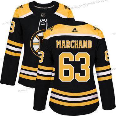 Adidas Frauen Boston Bruins #63 Brad Marchand Heimtrikots Authentisch Strickerei NHL Trikots – Schwarz