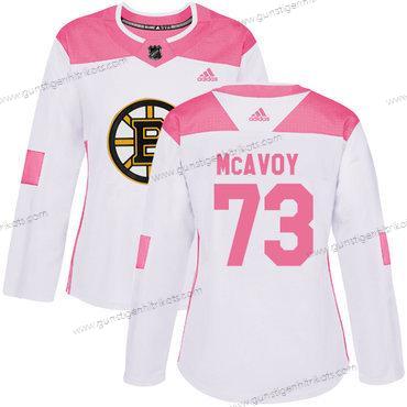 Adidas Frauen Boston Bruins #73 Charlie Mcavoy Authentisch Strickerei NHL Trikots – Weiß Rosa