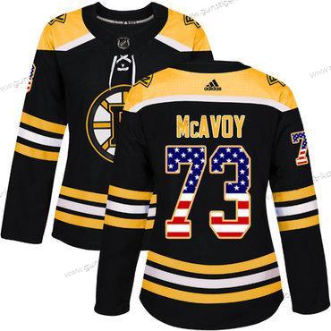 Adidas Frauen Boston Bruins #73 Charlie Mcavoy Heimtrikots Authentisch USA Flag Strickerei NHL Trikots – Schwarz