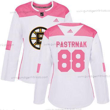 Adidas Frauen Boston Bruins #88 David Pastrnak Authentisch Strickerei NHL Trikots – Weiß Rosa