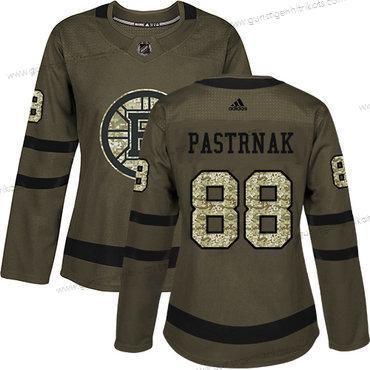 Adidas Frauen Boston Bruins #88 David Pastrnak Salute to Service Strickerei NHL Trikots – Grün