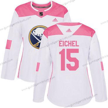 Adidas Frauen Buffalo Sabres #15 Jack Eichel Authentisch Strickerei NHL Trikots – Weiß Rosa