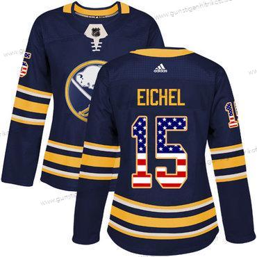 Adidas Frauen Buffalo Sabres #15 Jack Eichel Heimtrikots Authentisch USA Flag Strickerei NHL Trikots – Marineblau Blau