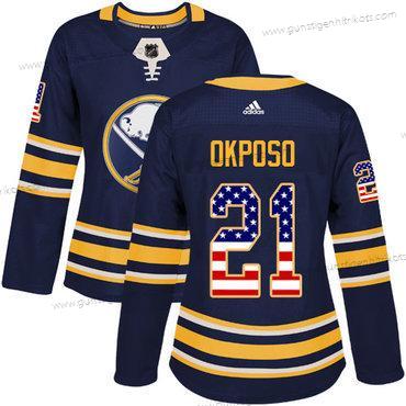 Adidas Frauen Buffalo Sabres #21 Kyle Okposo Heimtrikots Authentisch USA Flag Strickerei NHL Trikots – Marineblau Blau